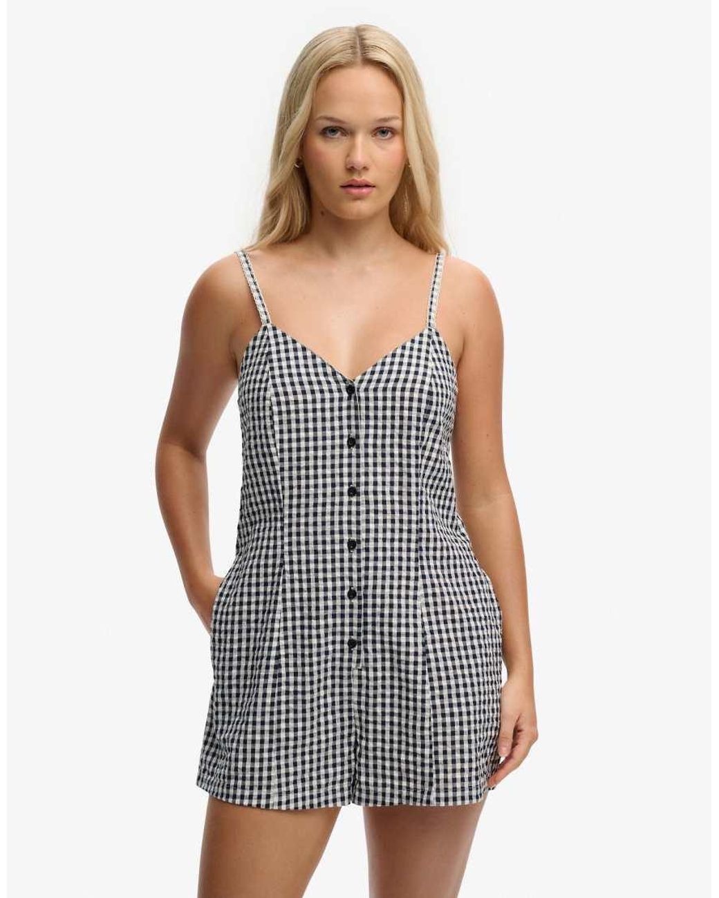 Superdry White Gingham Cami Playsuit
