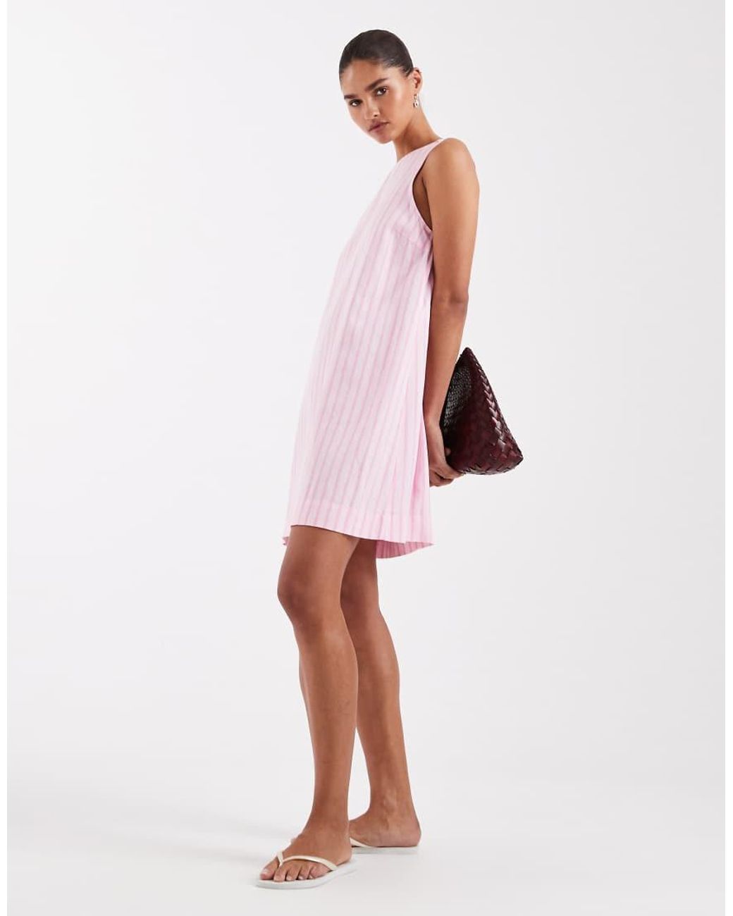 JJXX Pink Linen Blend Stripe Mini Dress