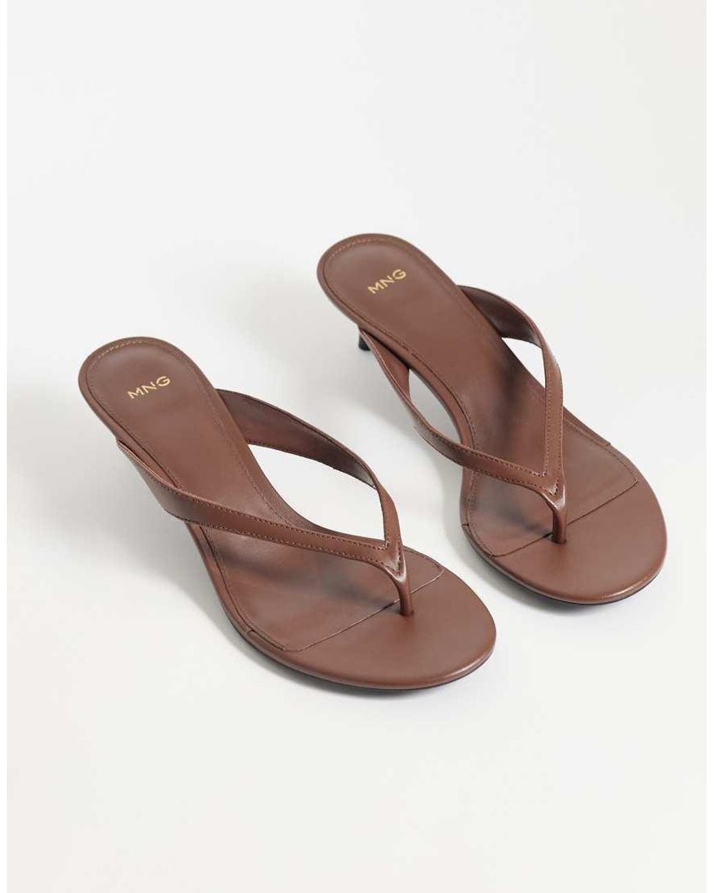 Mango White Faux Leather Heeled Flip Flop