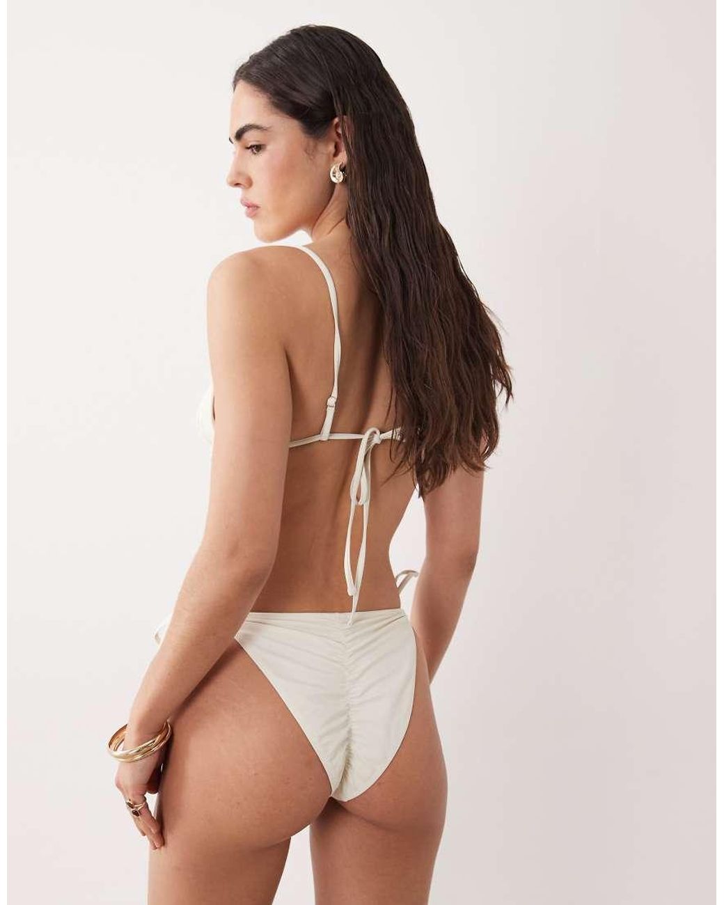 Miss Selfridge Natural Mix And Match Tie Side Ruched Bum Bikini Bottom