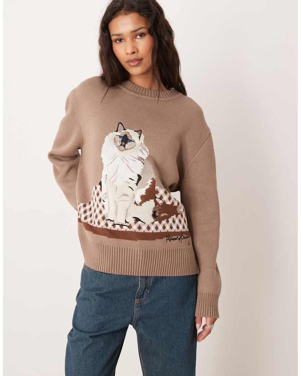 House Of Sunny Brown Ragdoll Cat Crew Neck Jumper