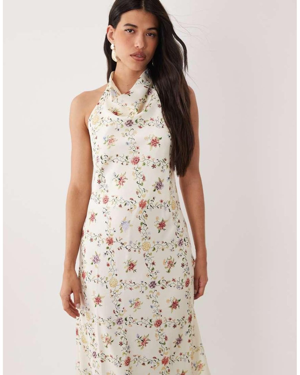 Y.A.S Natural Halter Neck Backless Satin Maxi Dress