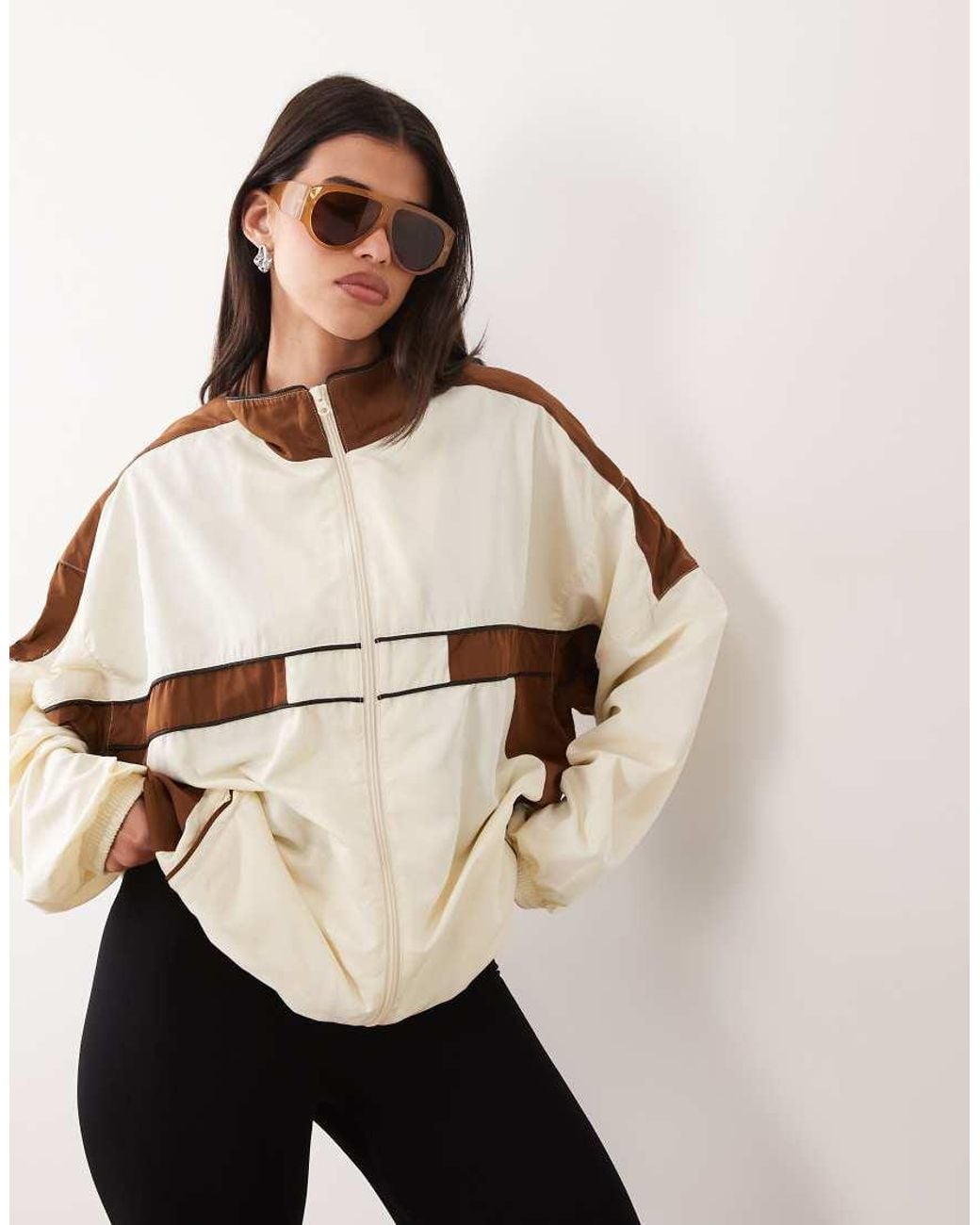 Lioness Brown Rhode Funnel Neck Windbreaker Jacket