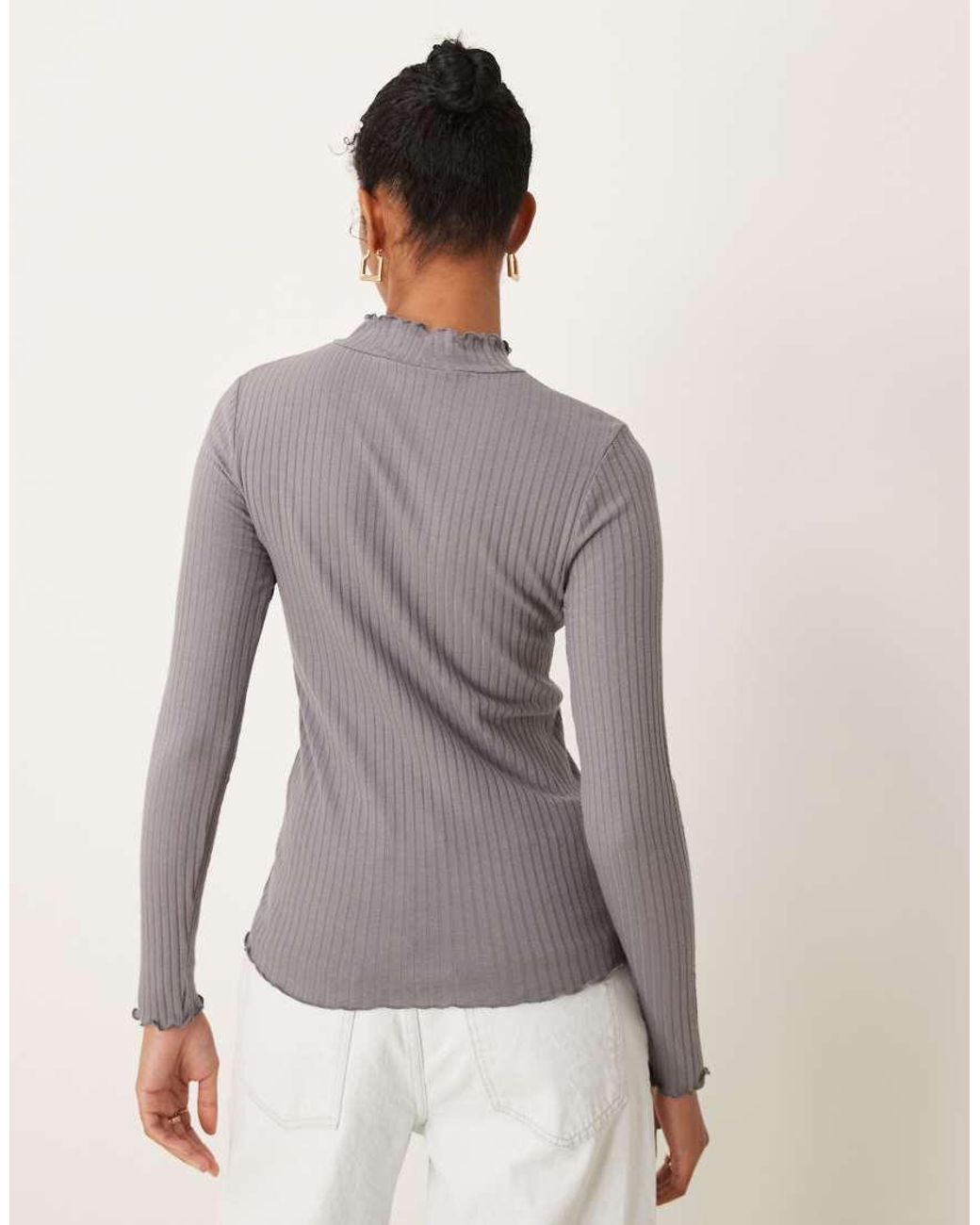 Jdy Gray High Neck Long Sleeve Top