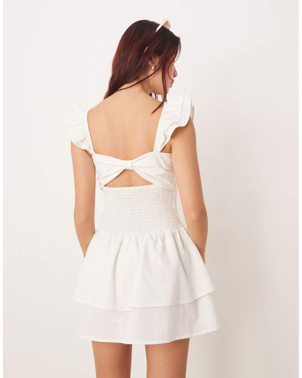 esmé studios Natural Esmee Shirred Beach Dress With Frill Straps