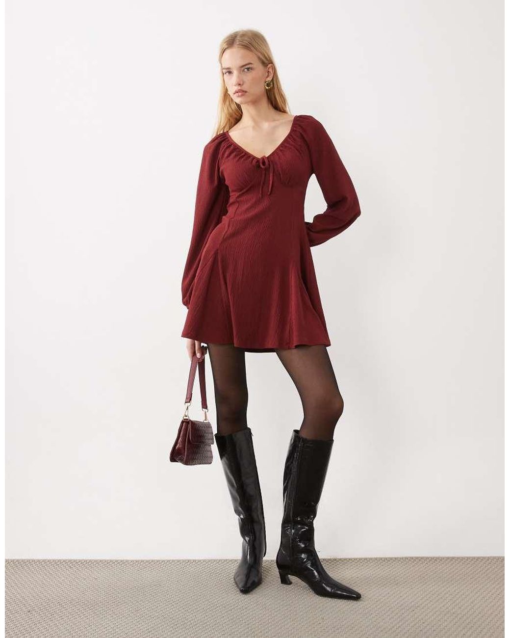 New Look Red Crinkle Tie Front Mini Dress