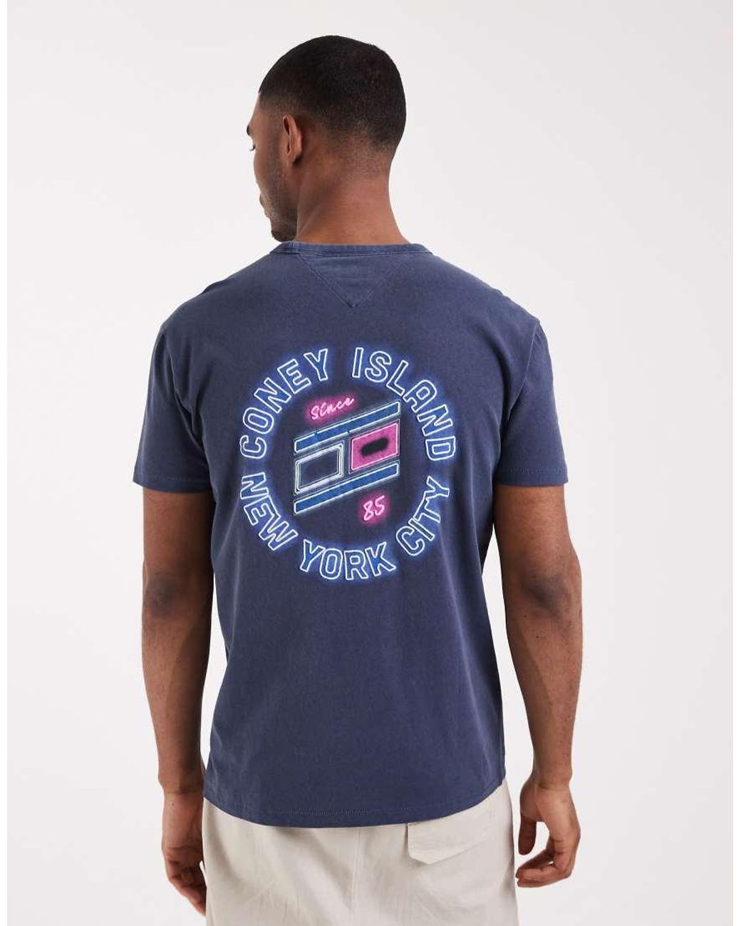 Tommy Hilfiger Blue Neon Coney Island Back Print T-shirt for men