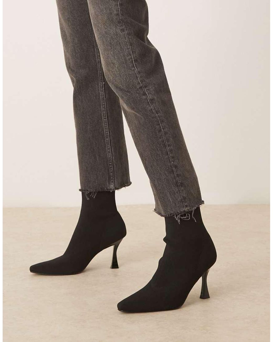 ASOS Natural Wide Fit Reagan Chisel Toe Sock Boots