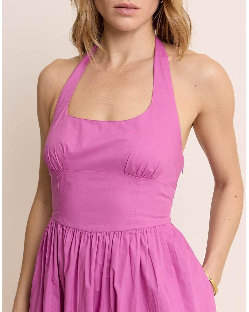 Nobody's Child Pink Hallie Cotton Rich Halter Neck Ruched Skirt Midi Dress