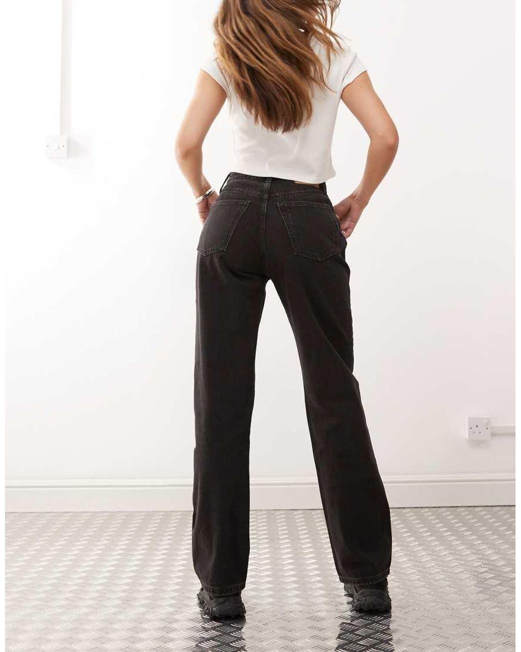 Weekday Black Resolute Stretch High Waist Straight Leg Jeans