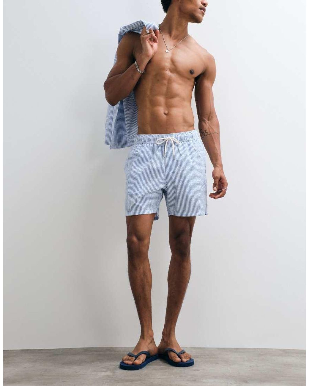 ASOS White Co-Ord Seersucker Swim Shorts for men