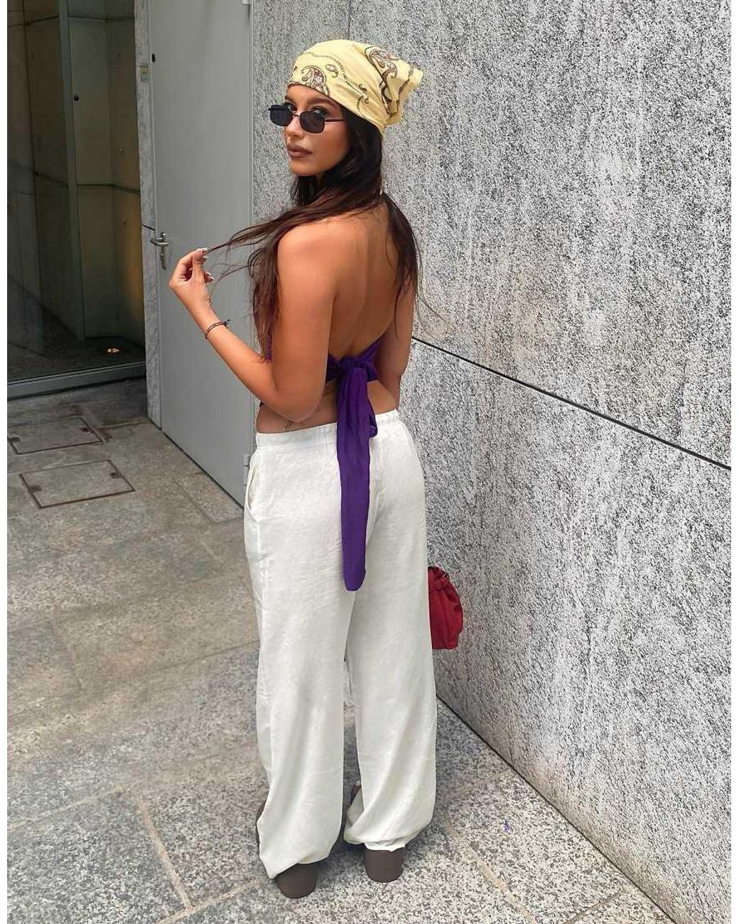 Bershka Purple Halter Neck Top With Back Knot
