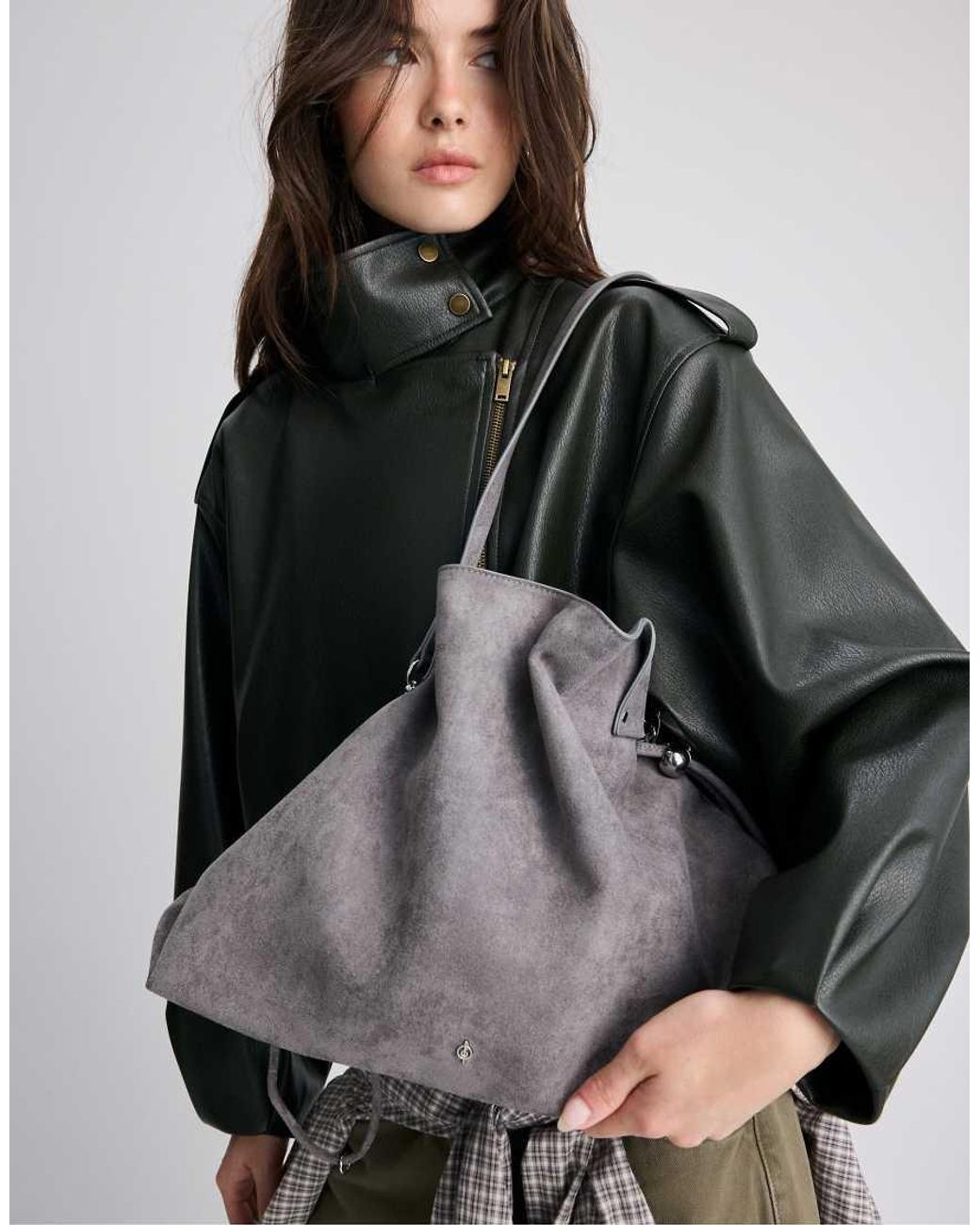 Stradivarius Gray Ruched Shoulder Bag