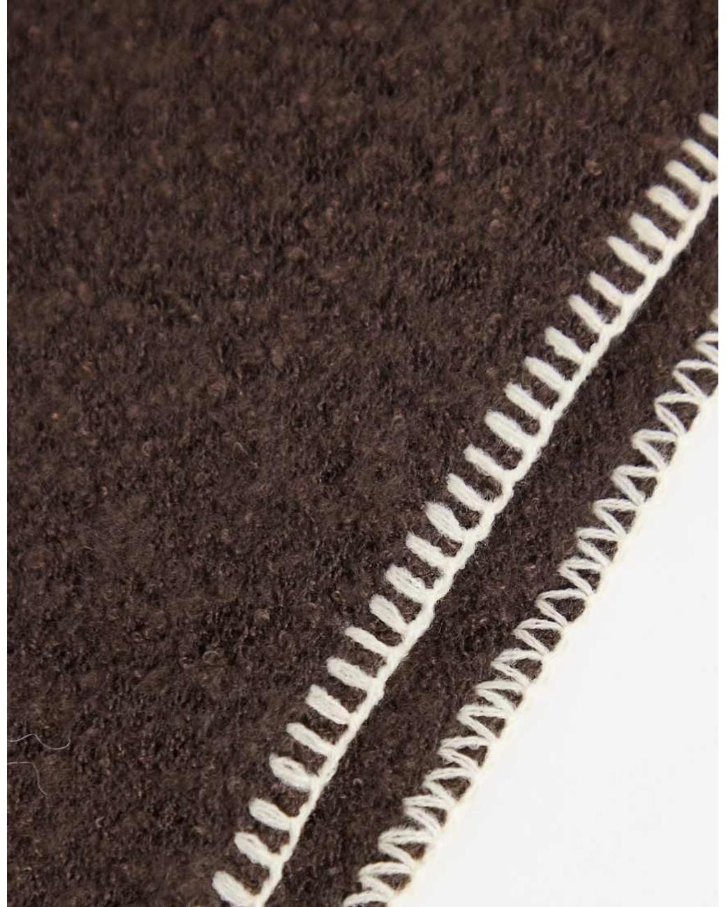 Pieces Brown Triangle Knitted Scarf With Blanket Stitch Trim