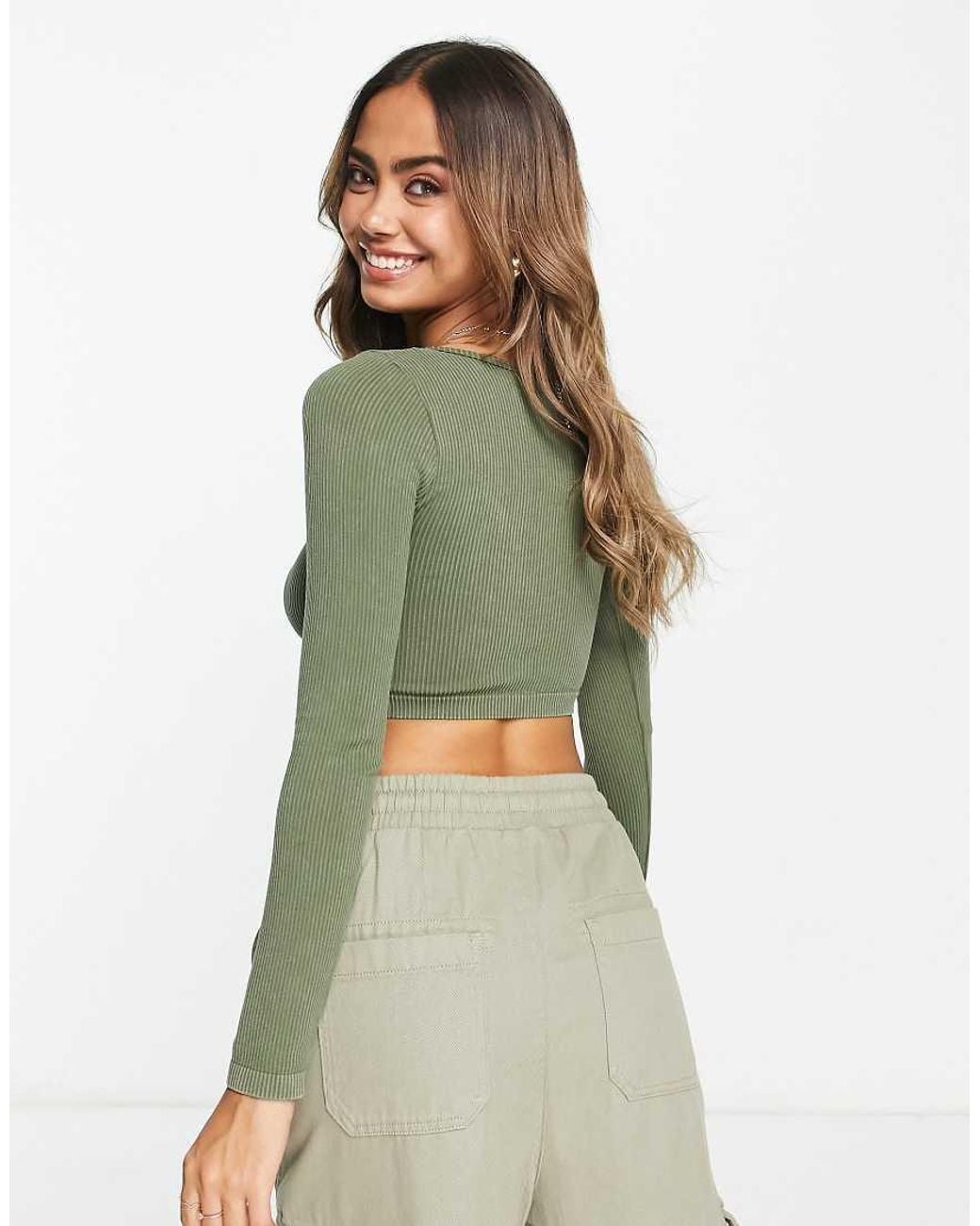 Stradivarius Green Seamless Scoop Neck Crop Top