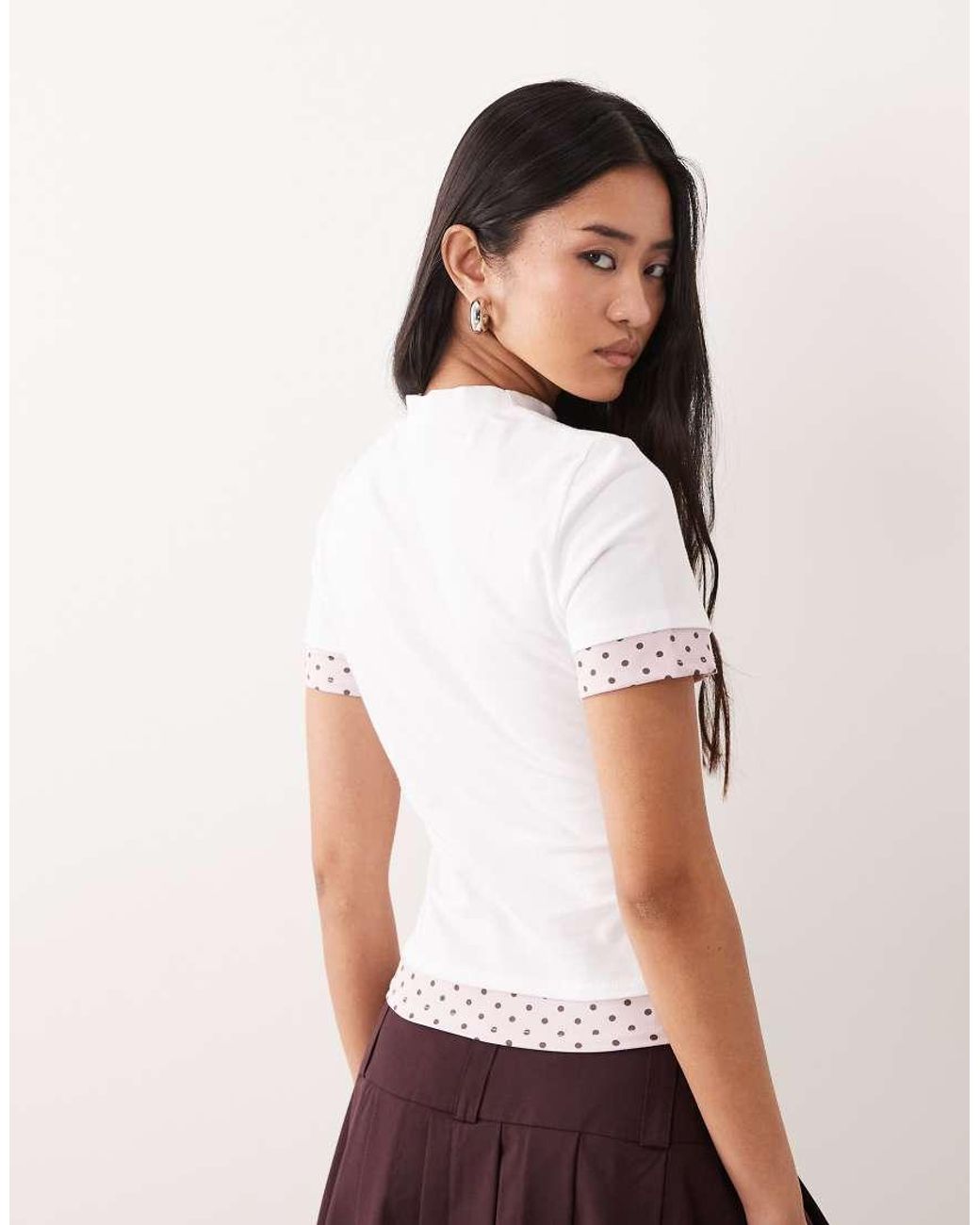 ASOS White Short Sleeve Double Layer Polka Dot Top