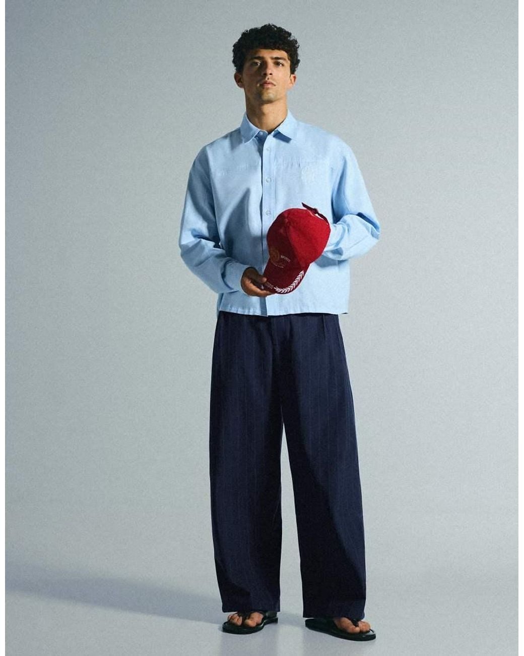 Bershka Blue Super baggy Pinstripe Darted Trousers for men