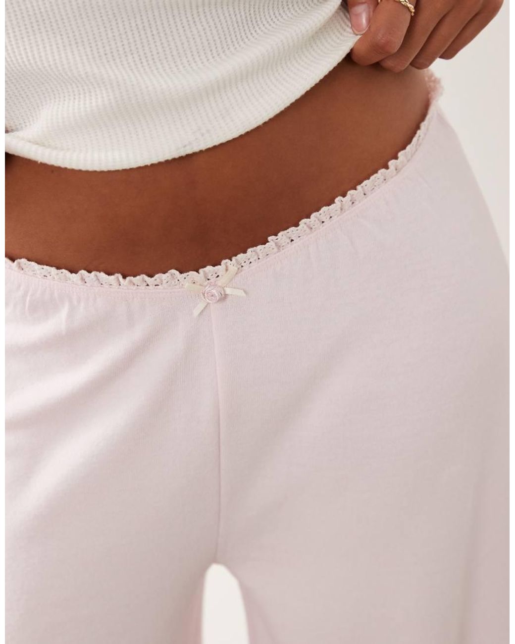 ASOS Pink Asos Design Petite Soft Jersey Wide Leg Pyjama Trouser With Floral Trim