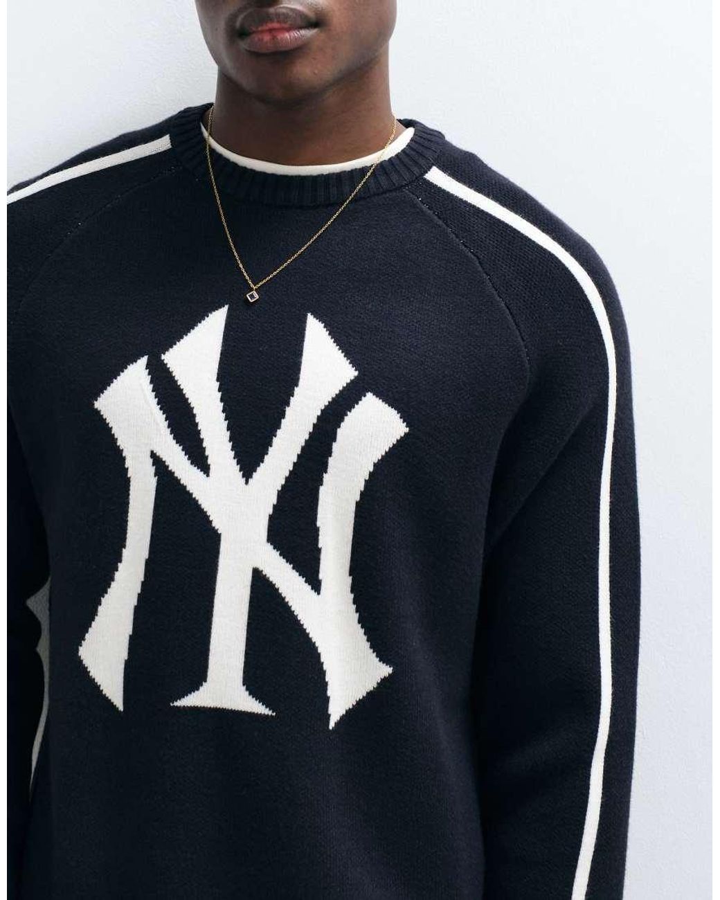 KTZ Blue Ny Yankees Large Logo Knitted Jumper With Contrast Piping for men