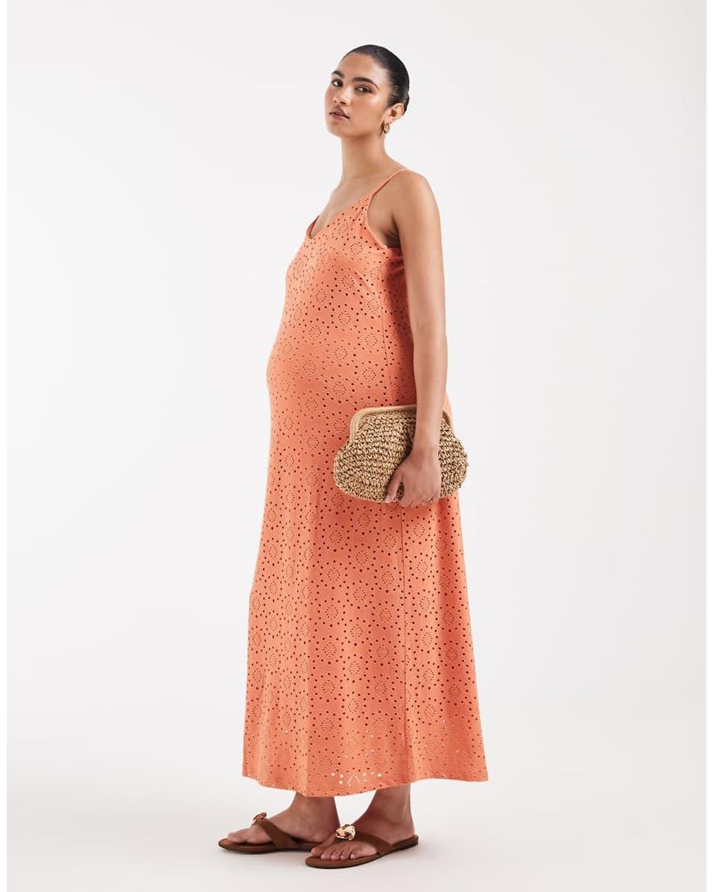 Vero Moda Orange Jersey Floral Broderie Cami Midi Dress