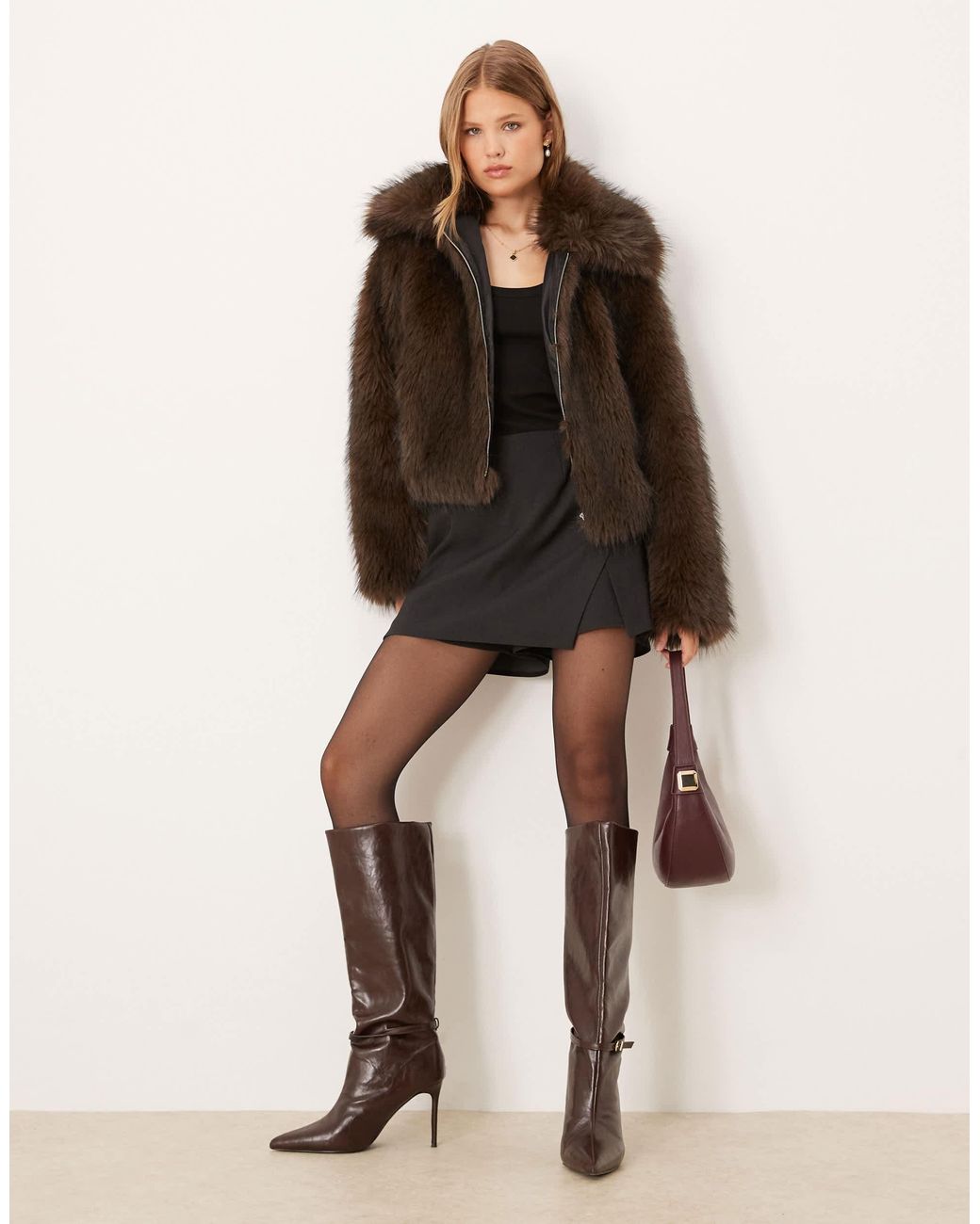 Threadbare Black Short Fur Jacket With Collar