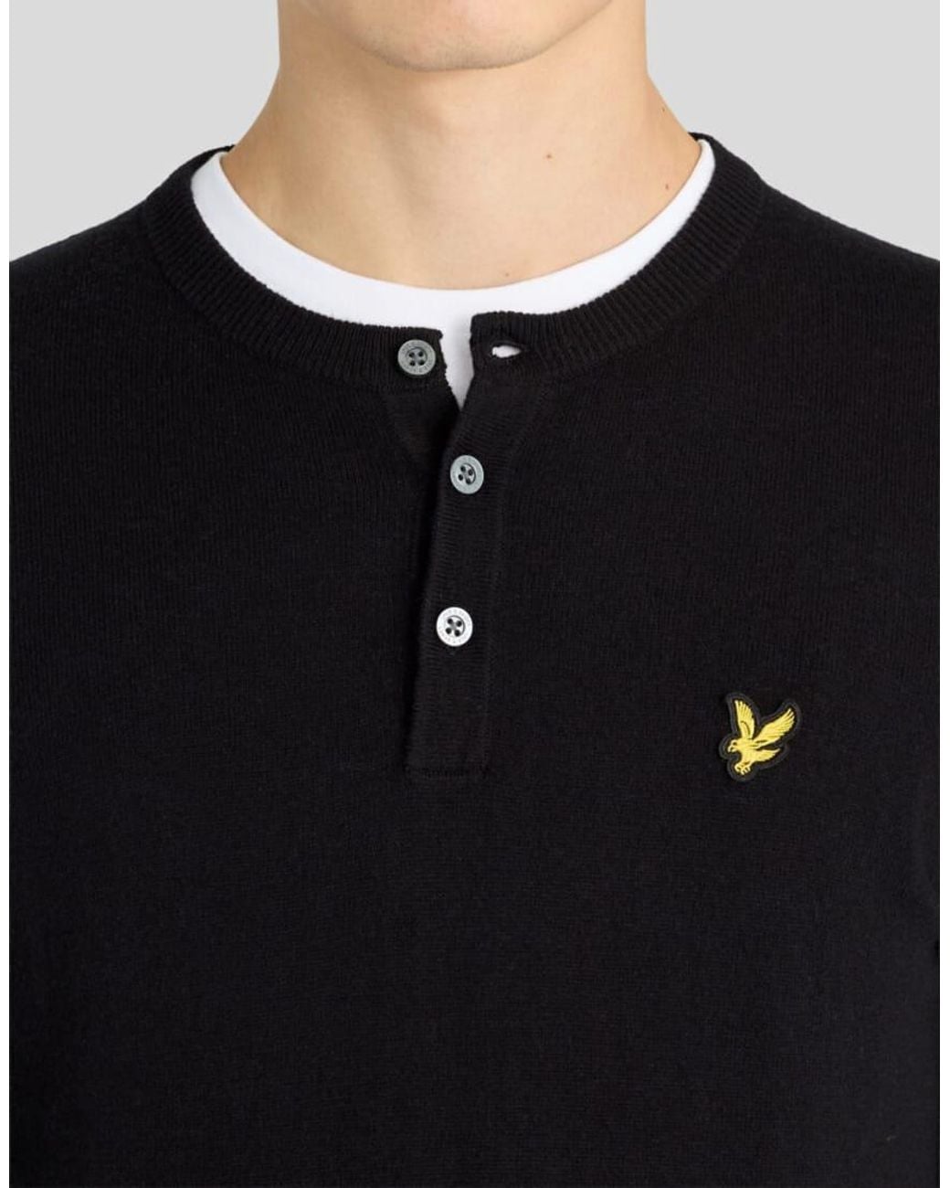 Lyle & Scott Black Mid Knits Cotton Merino Henley Jumper for men