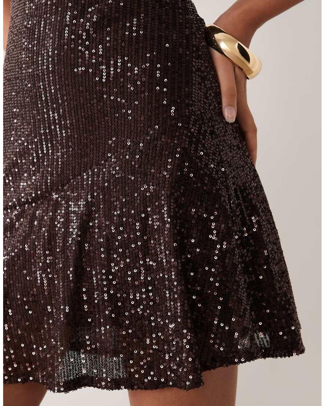New Look Natural Drape Neck Detail Sequin Mini Dress