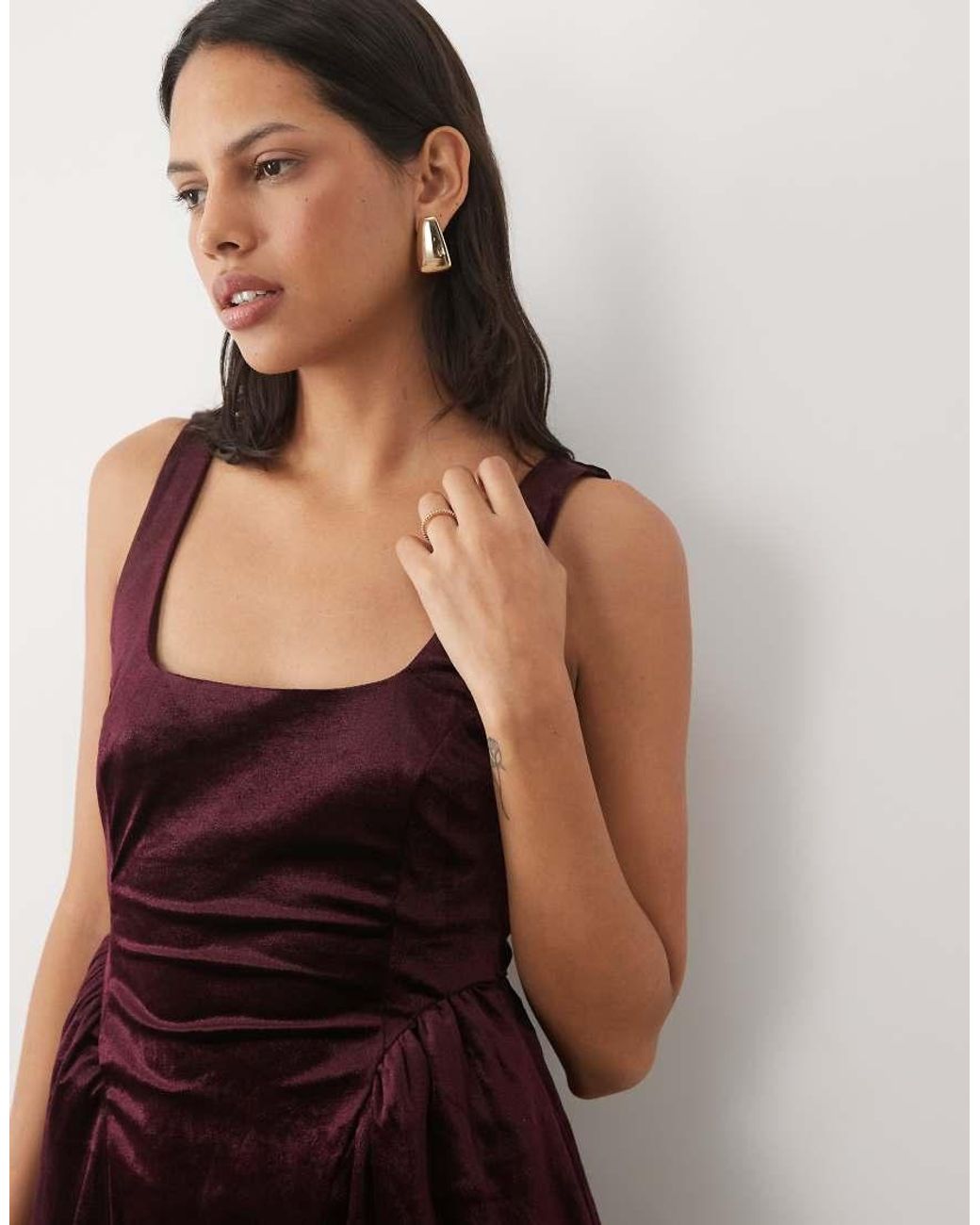 New Look Red Square Neck Velvet Skater Mini Dress
