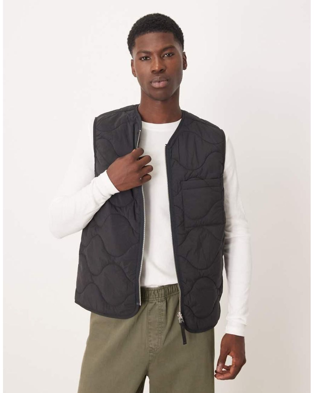 ARKET White Quilted Gilet With Zip Front for men