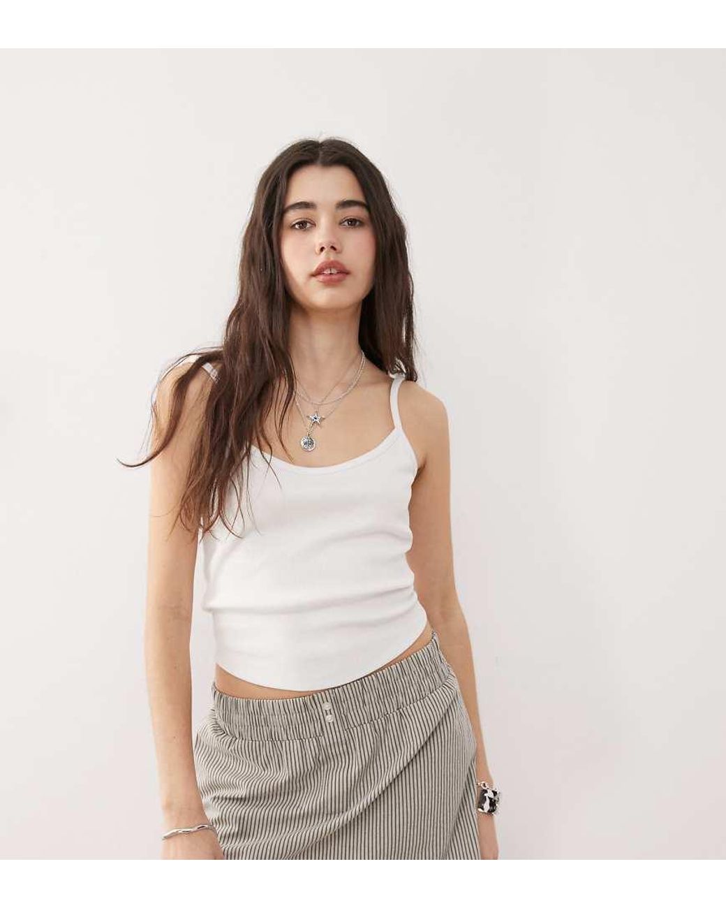 Collusion White Ribbed Cami Top