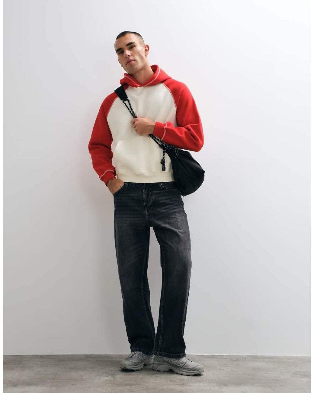 ASOS Red Oversized Boxy Raglan Hoodie With Contrast Cover Stitching for men