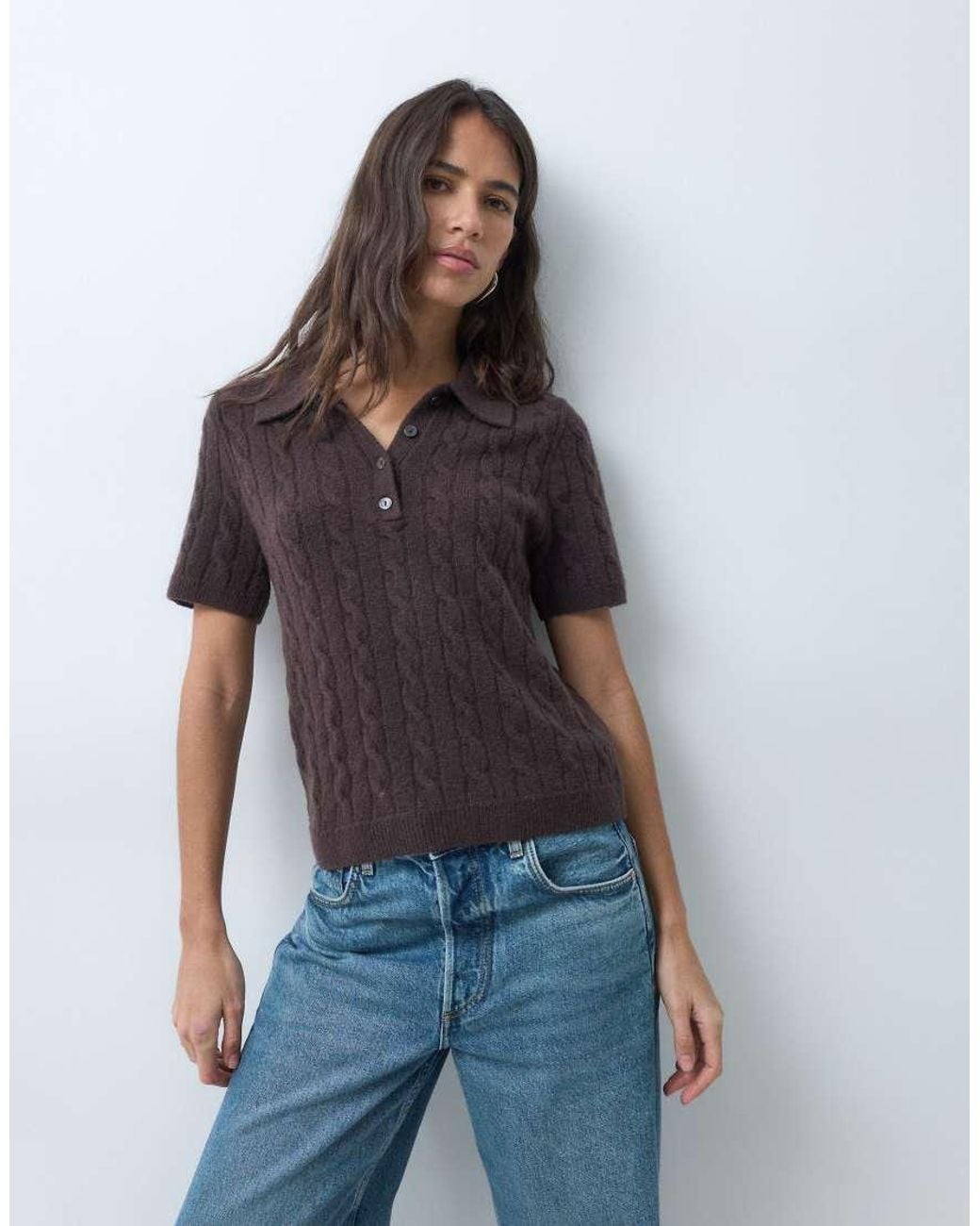Abercrombie & Fitch Gray Short Sleeve Cable Knit Polo