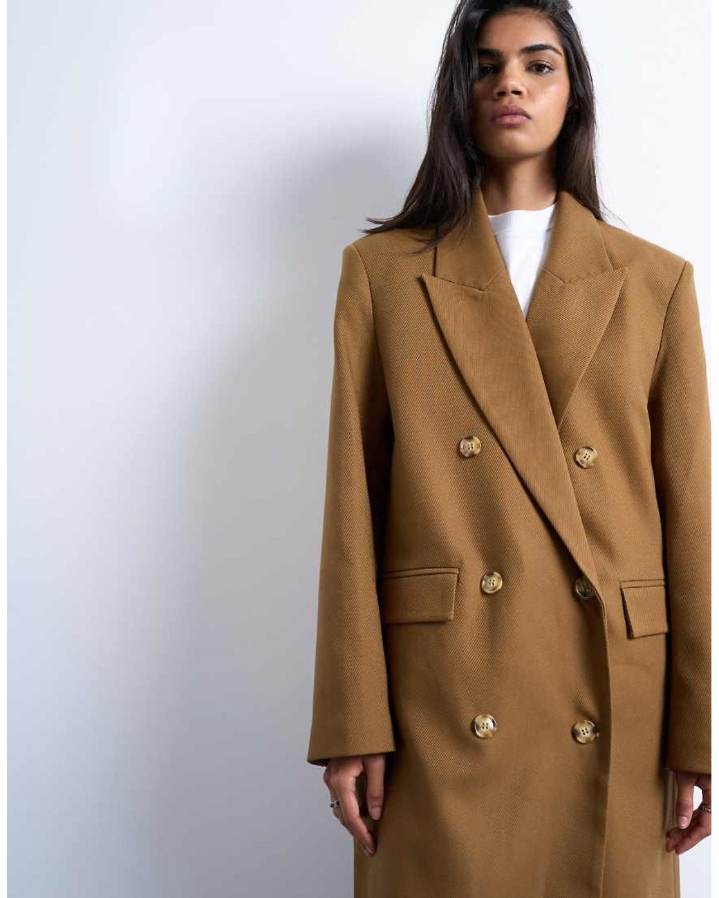 TOPSHOP Brown Chuck On Tailored 6 Button Formal Coat