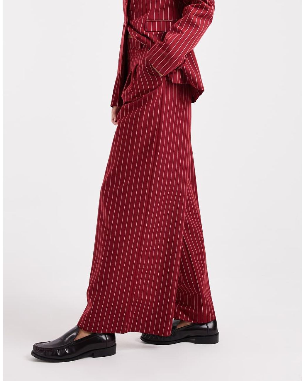 Miss Selfridge Red Tailo Wide Leg Pinstripe Trouser Co-ord