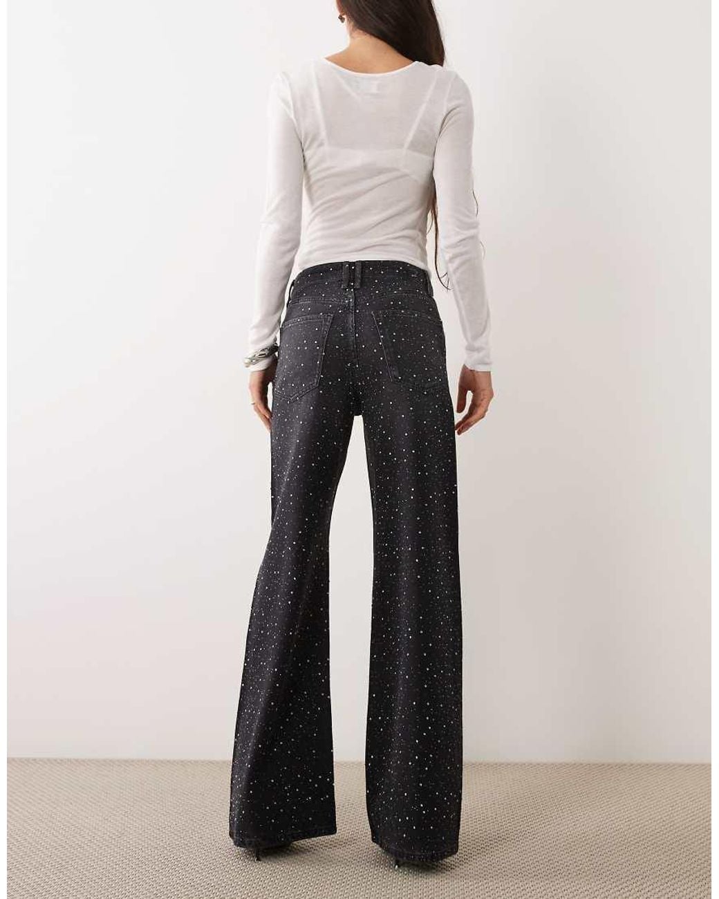 Mango Black Embellished Wide Leg Jean