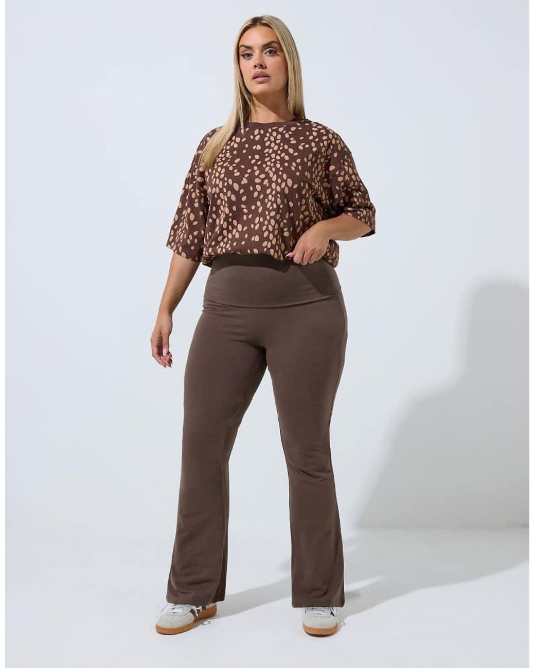 Yours Clothing Brown Fold Over Flared Leggings