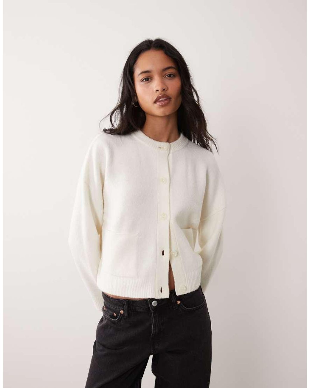 Miss Selfridge White Crew Neck Pocket Detail Cardigan