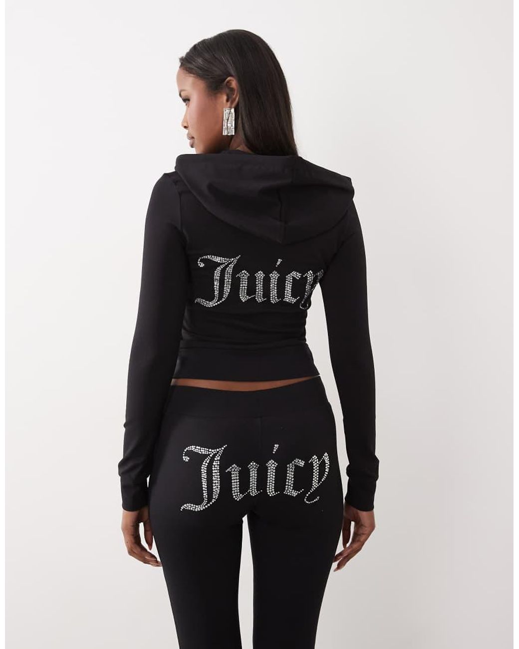 Juicy Couture Black Diamante Logo Detail Zip Through Hoodie
