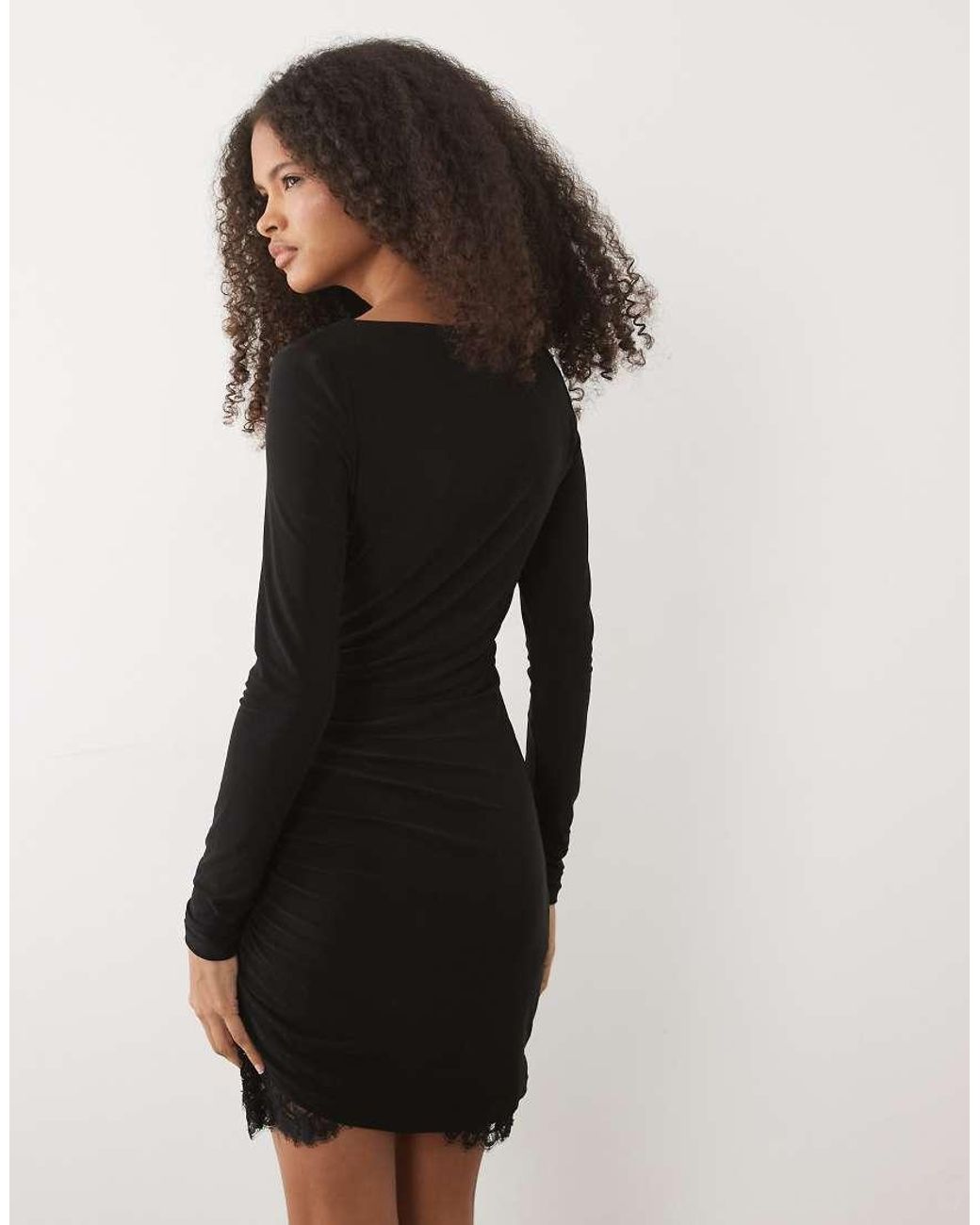 Forever New Black Jersey Long Sleeve Lace Hem Mini Dress