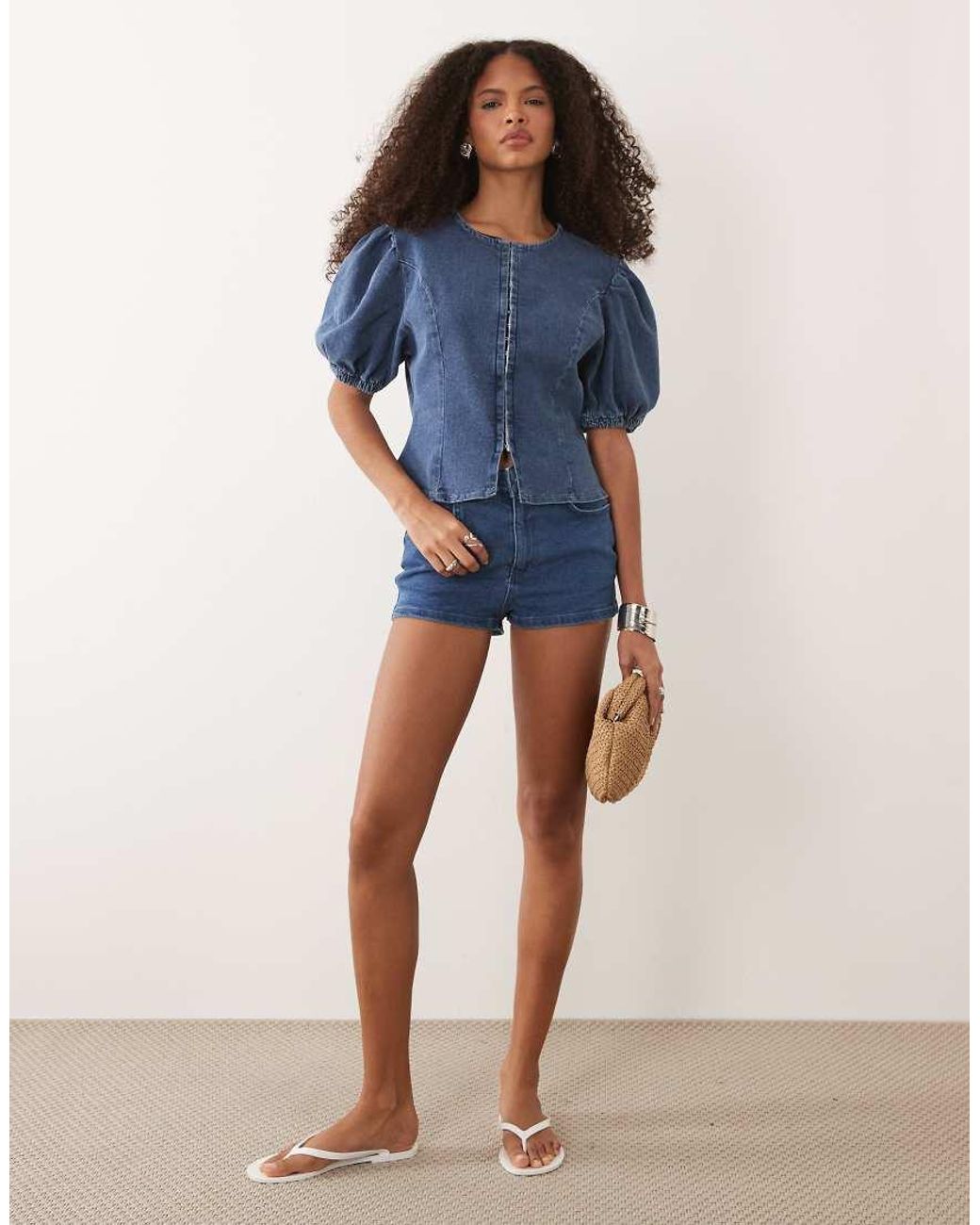 Miss Selfridge Blue Denim Mini Short Co-ord