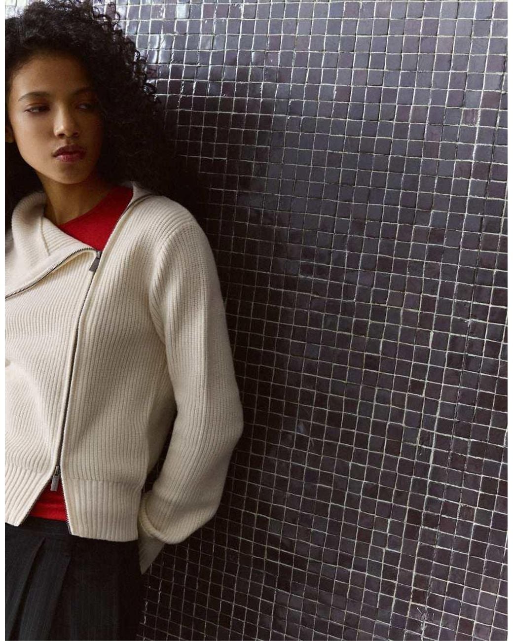 Bershka Gray Asymmetric Zip Knit Jacket