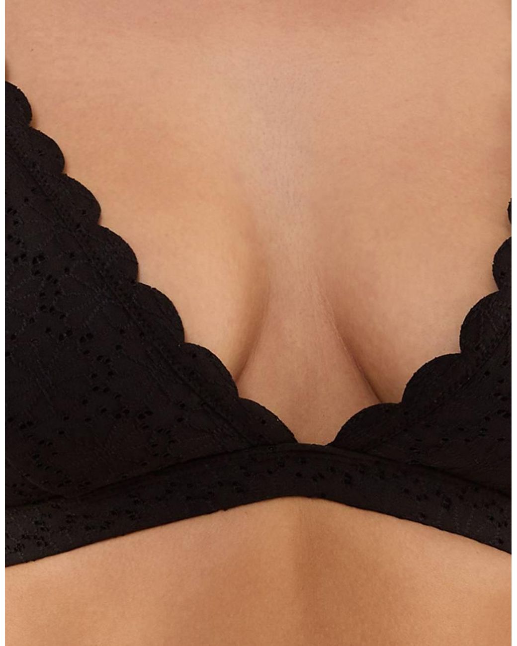 Peek & Beau Black Nikki Broderie Scallop High Apex Bikini Top