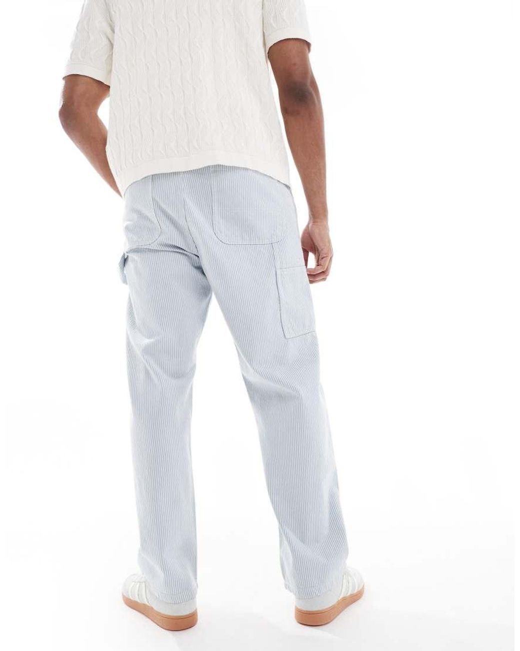 Jack & Jones White Carpenter Trousers With Stripe for men
