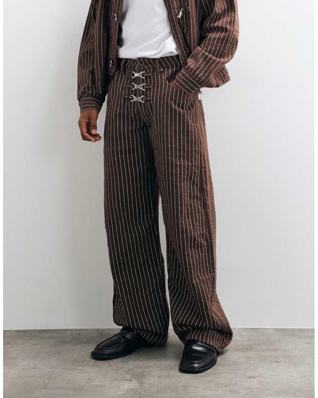 Liquor N Poker Brown Baggy Fireman Clasp Jeans Co-Ord for men