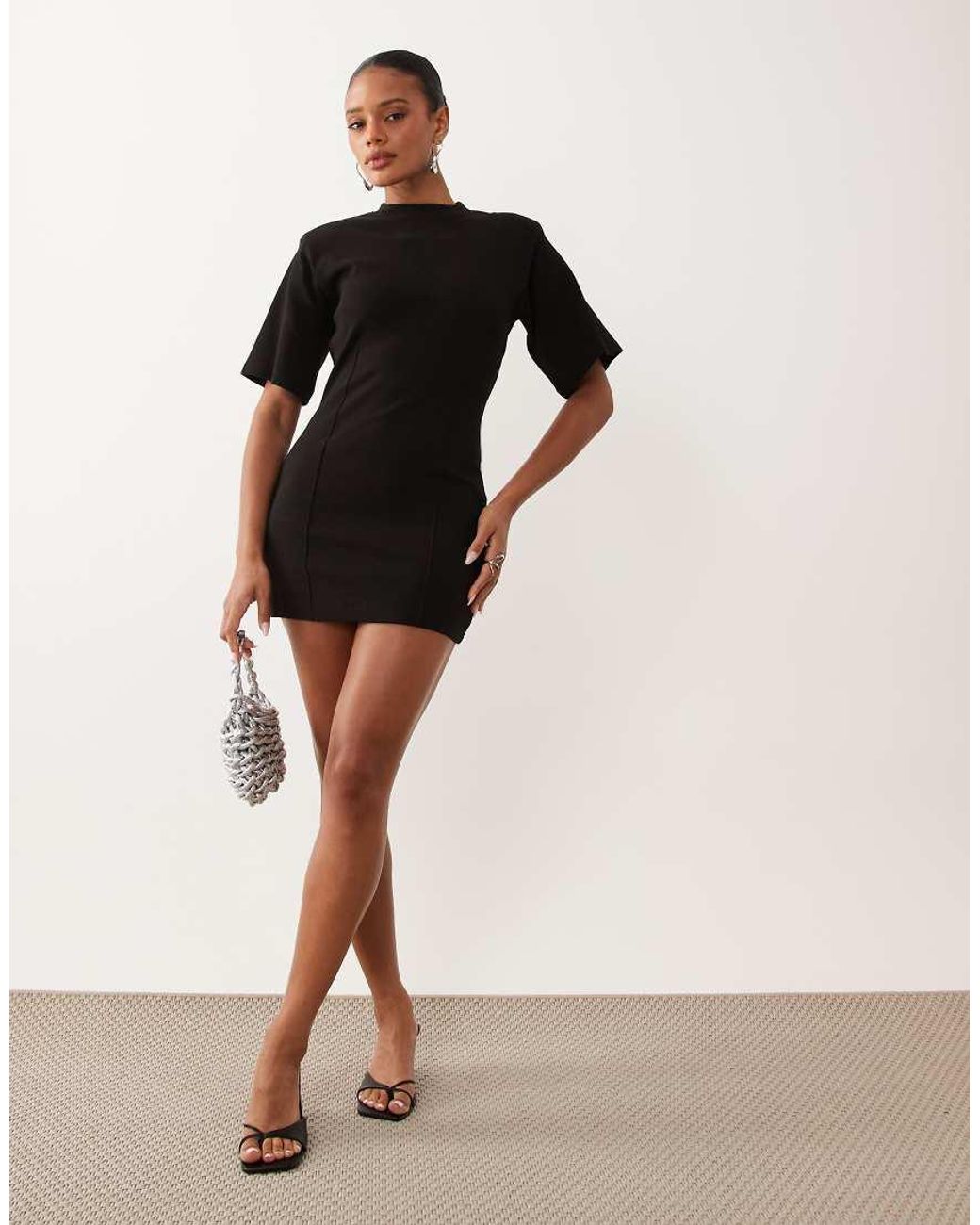 Missy Empire Black Modal Bell Sleeve Fitted T-Shirt Dress