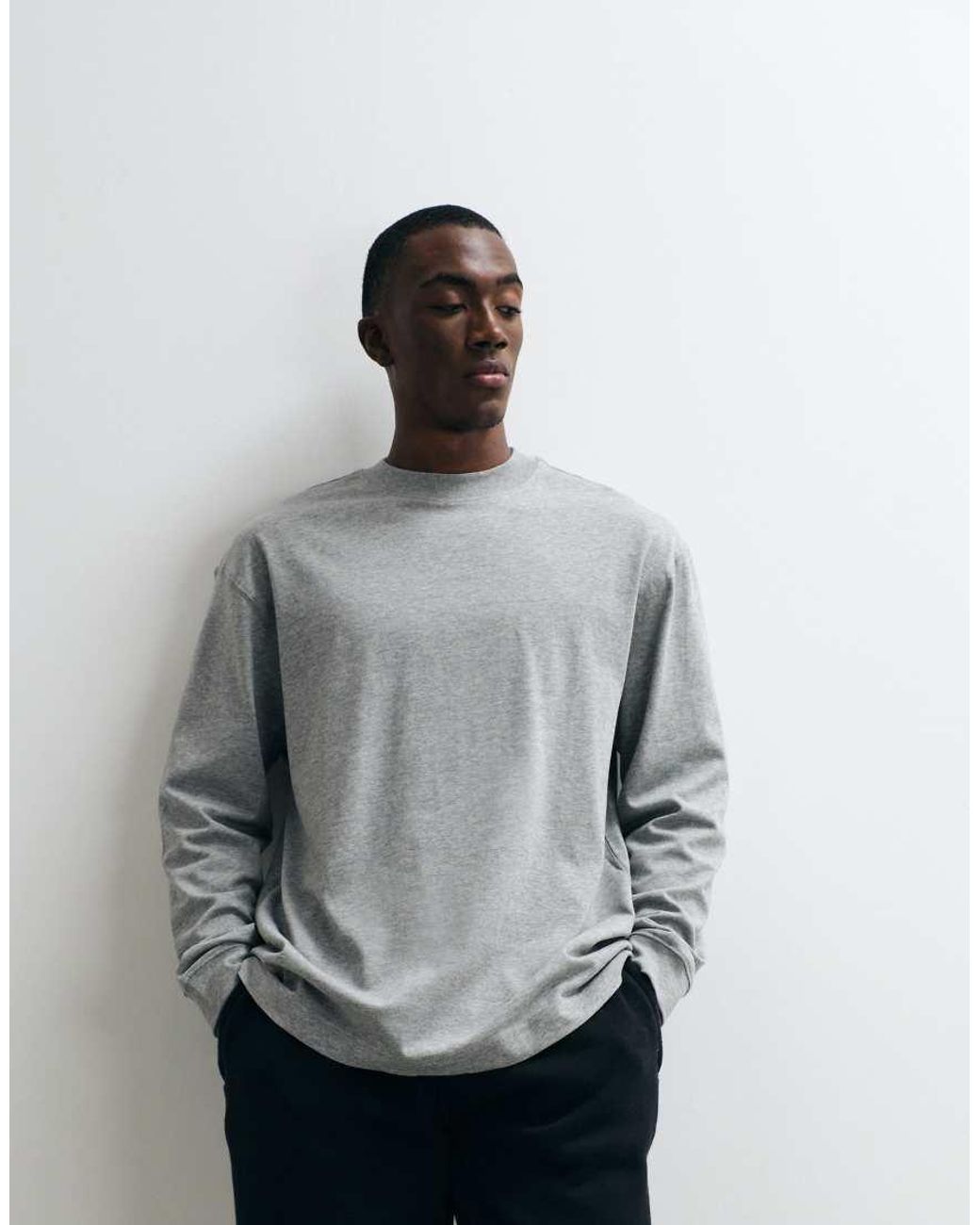 4505 Gray Icon Heavyweight Cotton Oversized Long Sleeve T-shirt With Quick Dry Finish for men