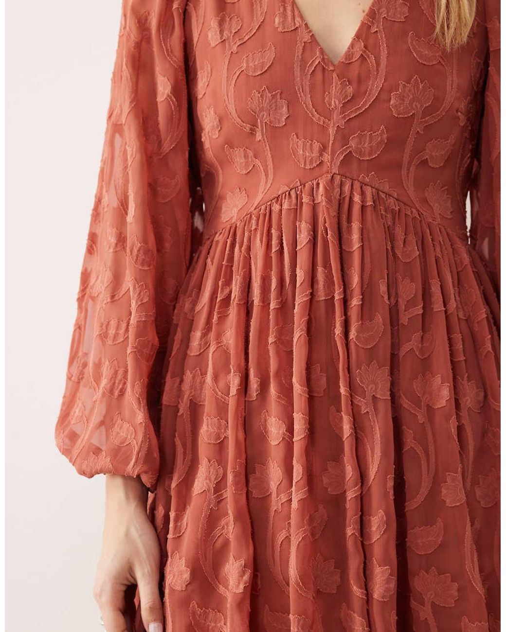 Lovedrobe Red Floral Burnout Long Sleeve Mini Dress