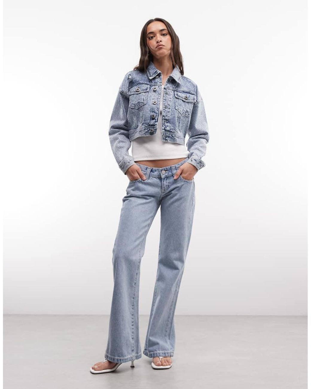 Courtside Blue Cropped Embellished Denim Jacket