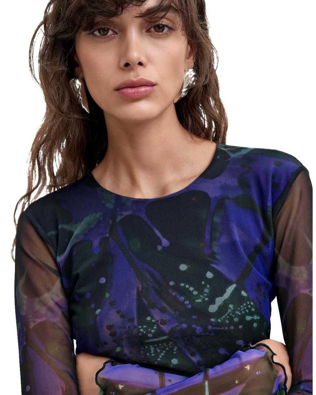 Desigual Blue Printed Tulle T-Shirt M. C. Lacroix