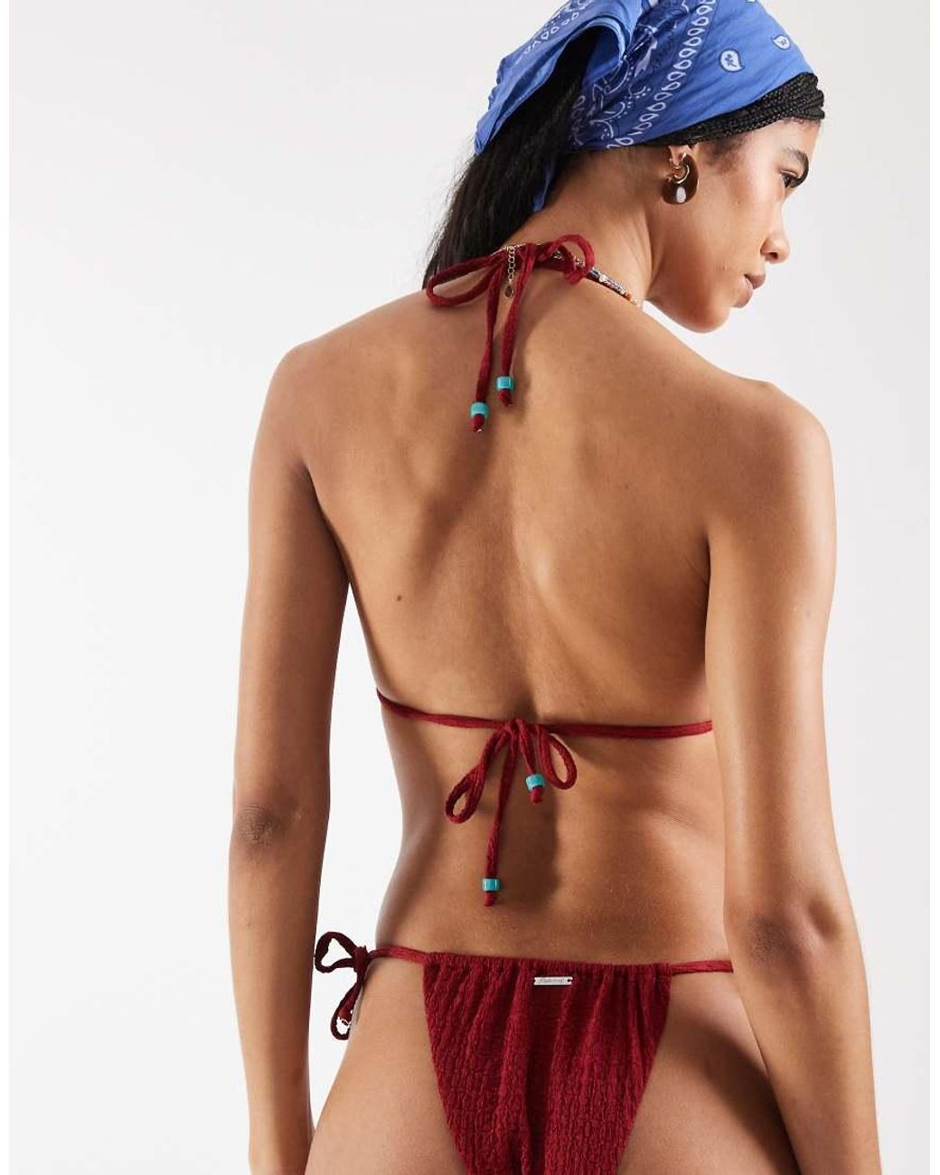Reclaimed Vintage Red Triangle Bikini Top With Beads
